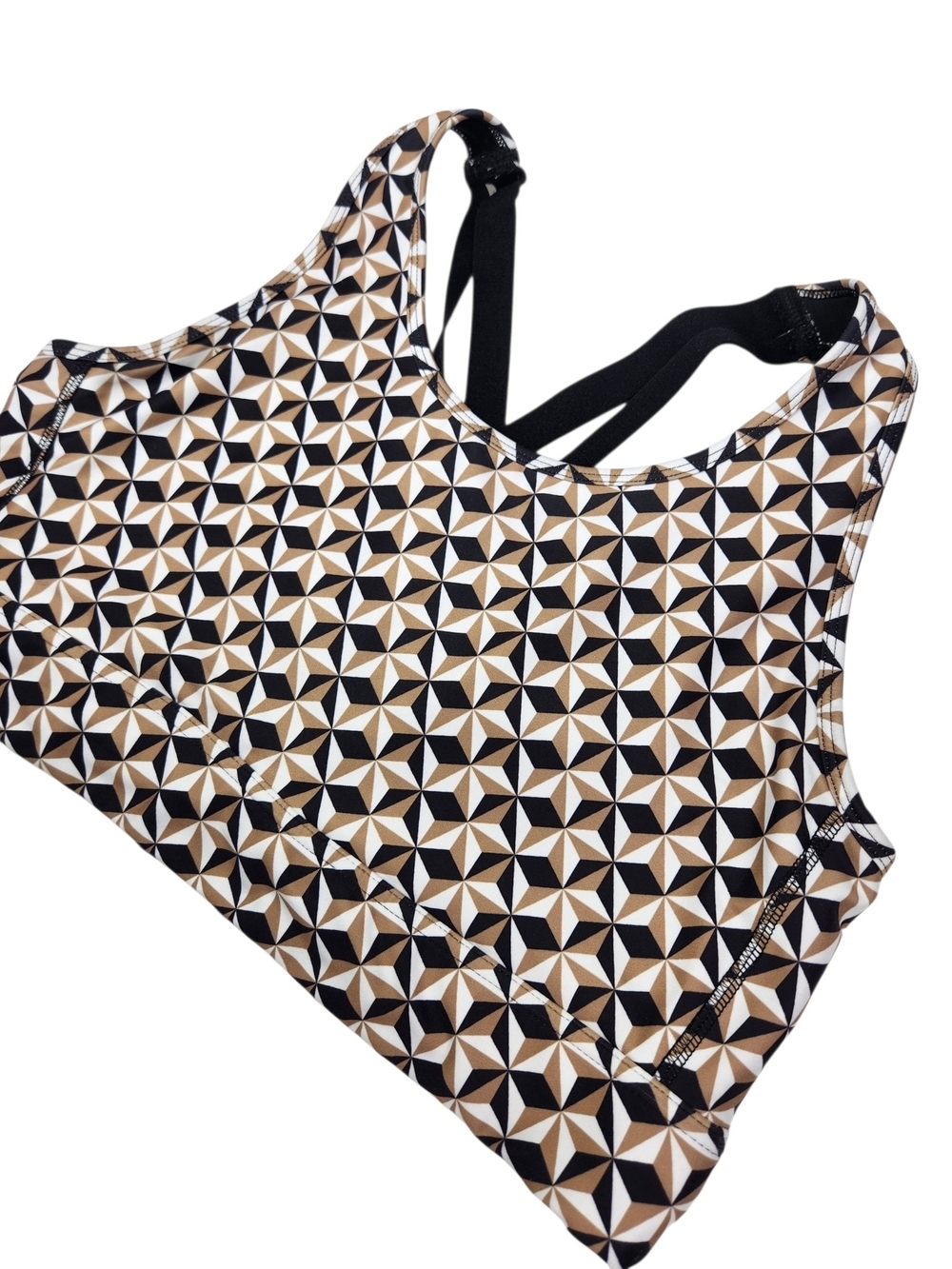 DSG Geometric Print Sports Bra in Black and Tan - Picture 2 of 8